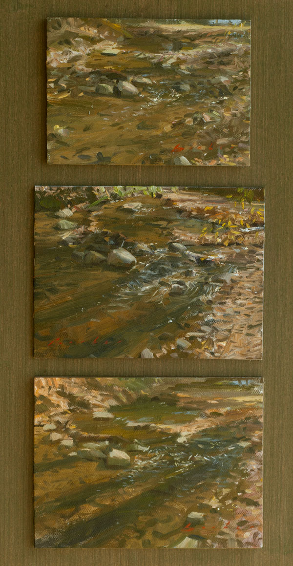 three paintings titled autumn trio